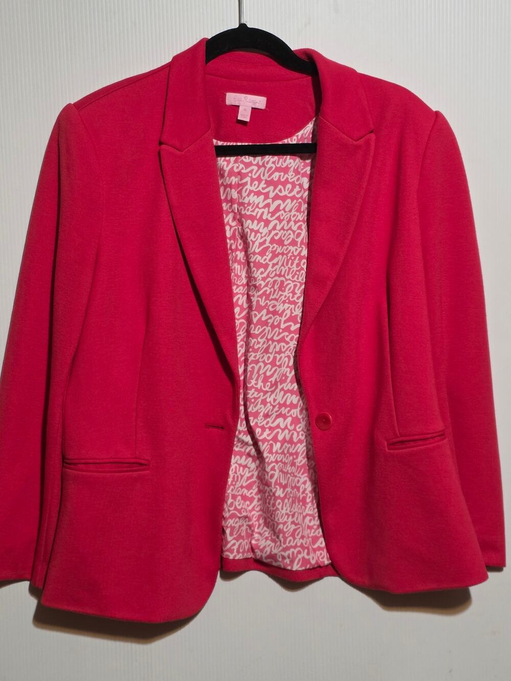Lilly Pulitzer XL Pink Blazer Jacket Signature Script Lining Preppy Resort
